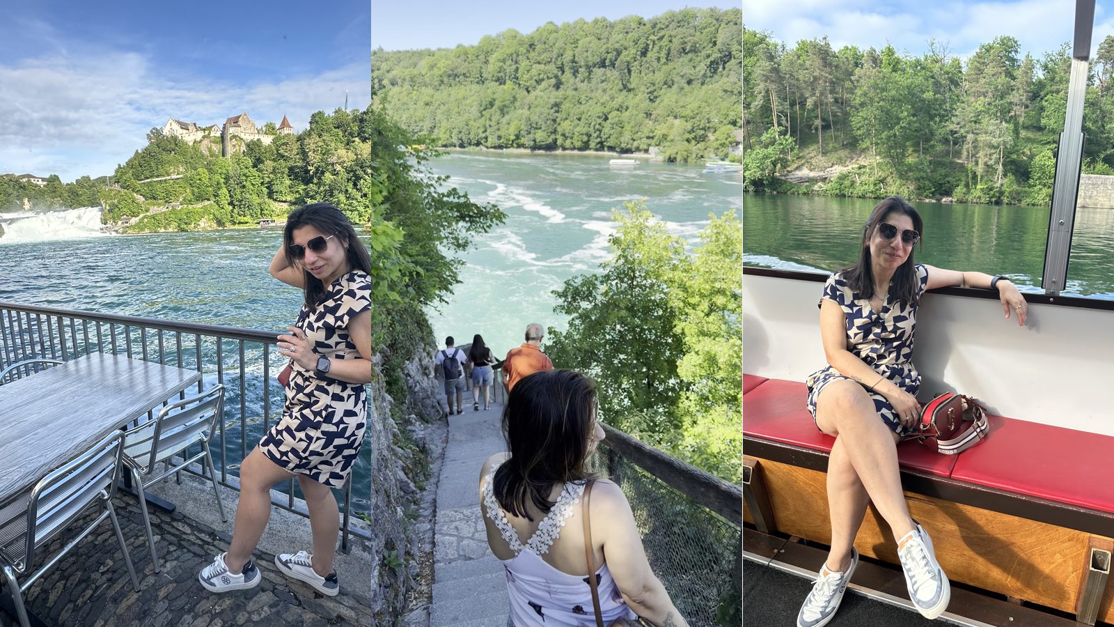 Swati at the Rhine Falls in Switzerland and on the boat on the river